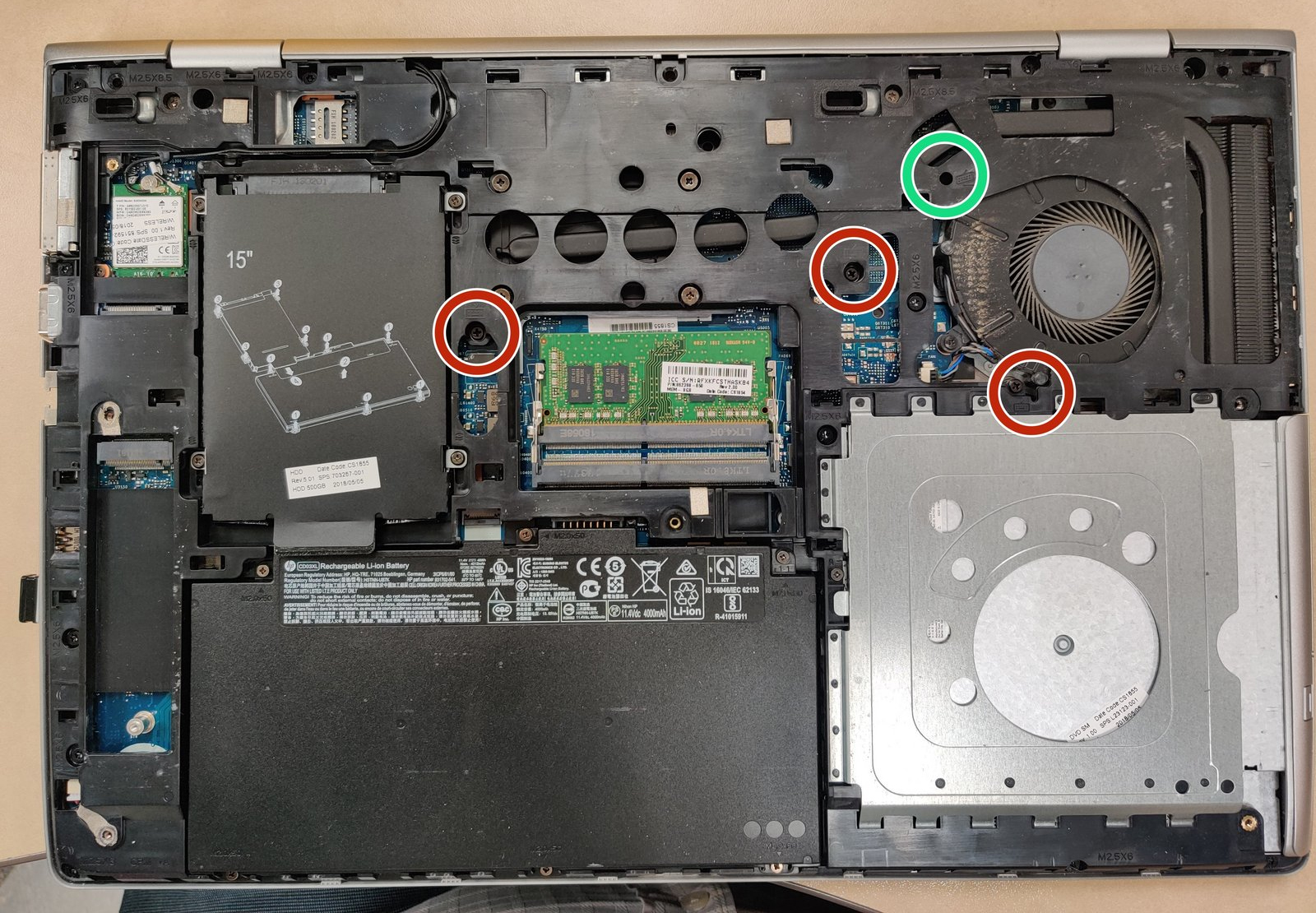 Internal Photo of HP ProBook 650 G4 655 G4 bottom case E cover silver (HP ProBook 650 G4)